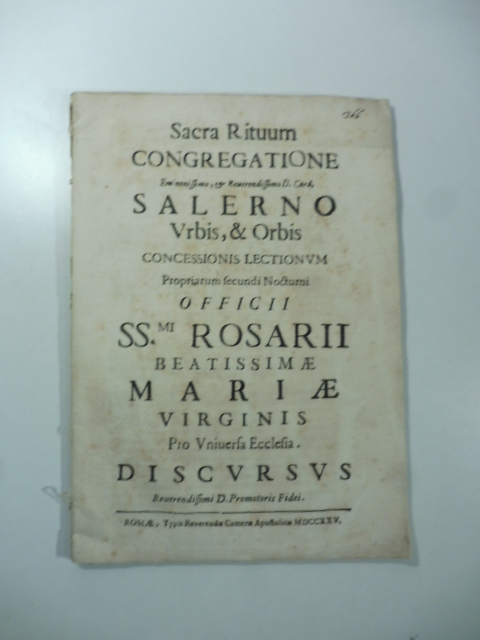 Sacra Rituum Congregatione eminentissimo & reverendissimo D. Card. Salerno Officii …