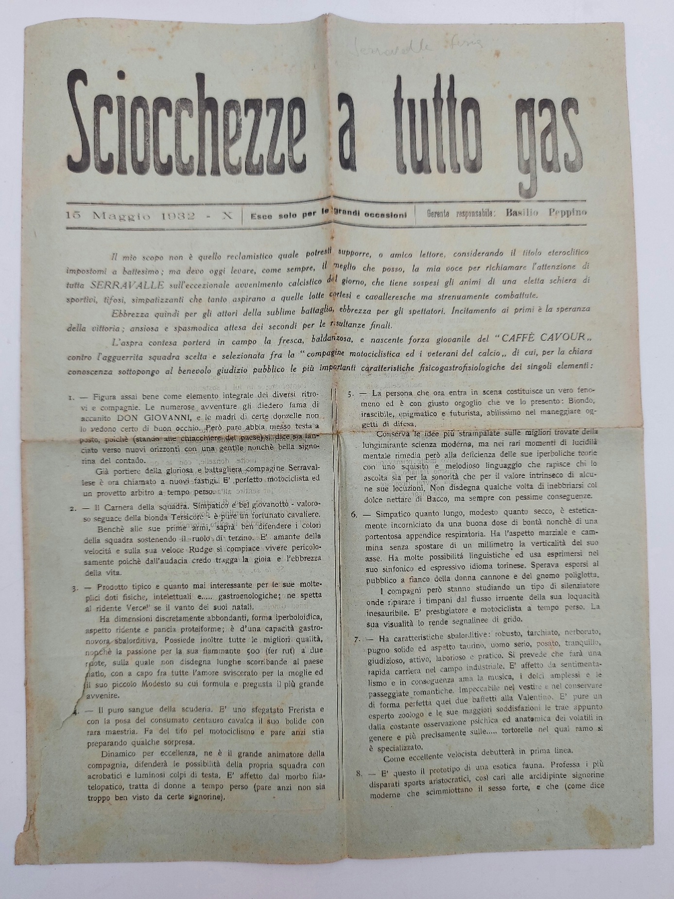 Sciocchezze a tutto gas, 15 maggio 1932. Esce solo per …