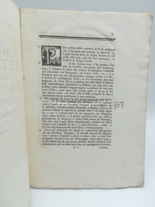 Seconda lettera dell'amico di Bologna al suo amico in Roma …