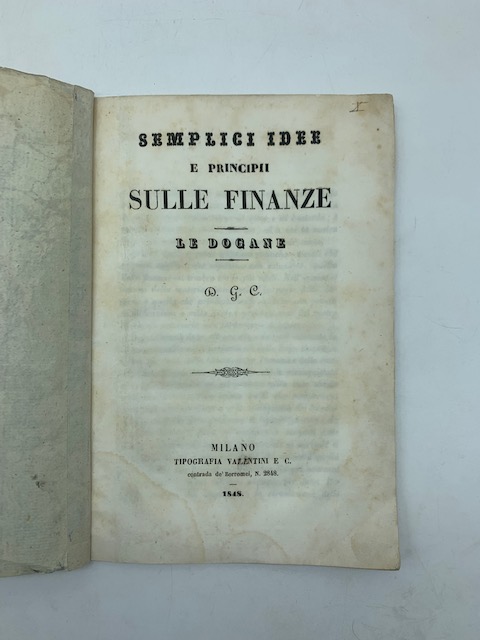 Semplici idee e principii sulle finanze. Le dogane
