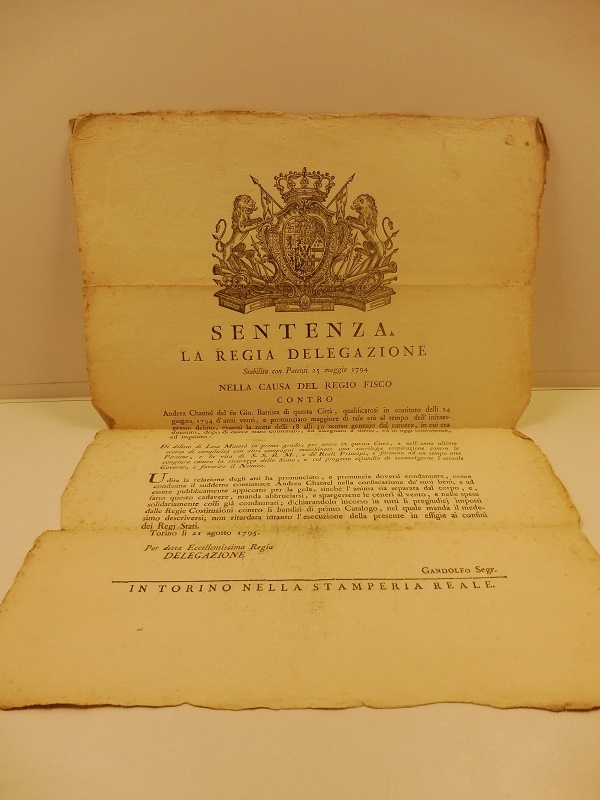 Sentenza.contro Andrea Chantel.evasosi la notte delli 18.dal carcere. per avere …