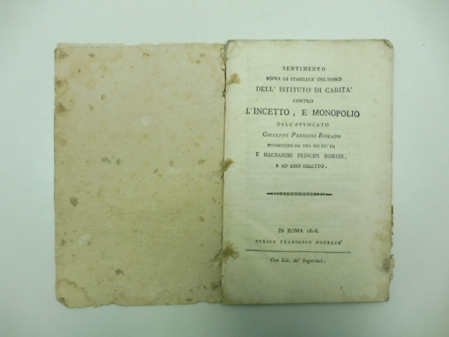 Sentimento sopra la stabilita' del piano dell'Istituto di carita' contro …