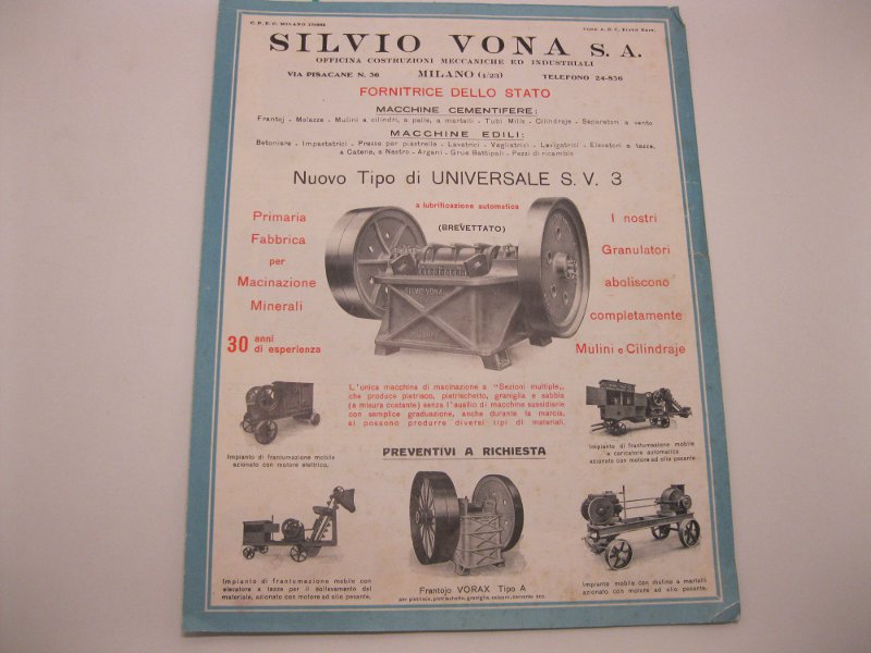 Silvio Vona S.A. officina costruzioni meccaniche ed industriali, Milano. Macchine …