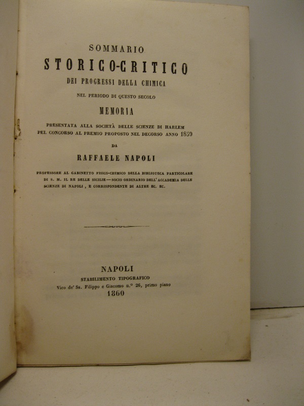 Sommario storico-critico dei progressi della chimica nel periodo di questo …