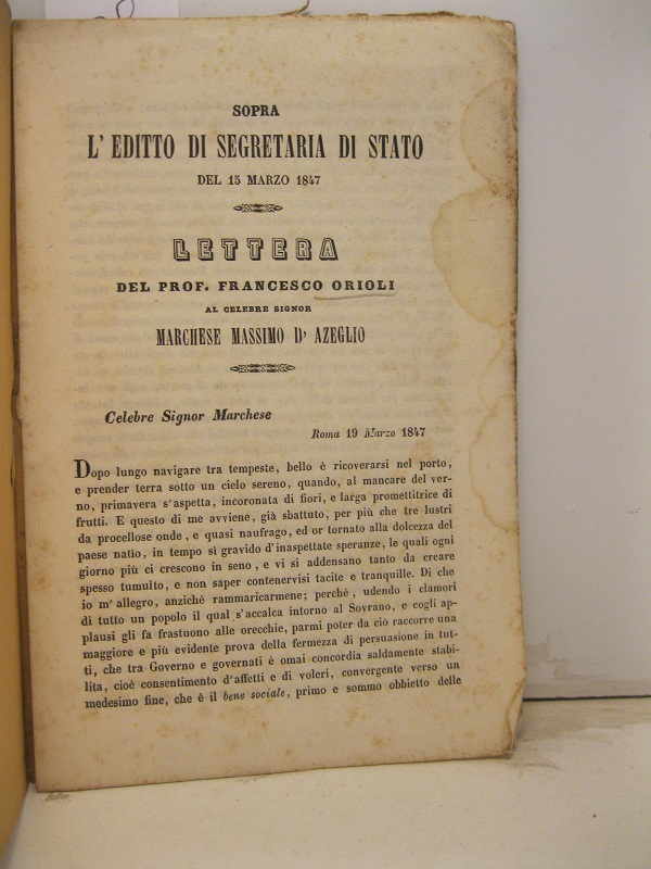 Sopra l'editto di segretaria di stato del 15 marzo 1847. …