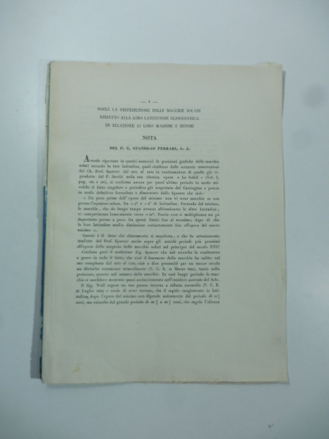 Sopra la distribuzione delle macchie solari rispetto alla loro latitudine …
