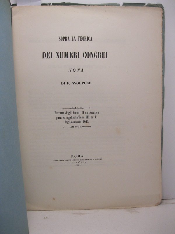 Sopra la natura dei numeri congrui. Nota estratta dagli Annali …