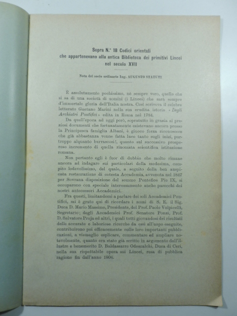 Sopra n. 18 codici orientali che appartenevano alla antica Biblioteca …