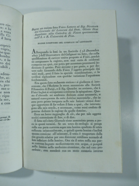 Sopra un curioso fatto fisico. Lettera . del D. Olinto …