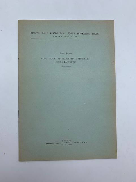 Studi sugli apterogynidi e mutillidi della palestina (Himenoptera)