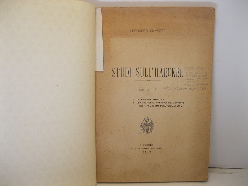 Studi sull'Haeckel. Saggio I. La religione monistica. II. Le varie …