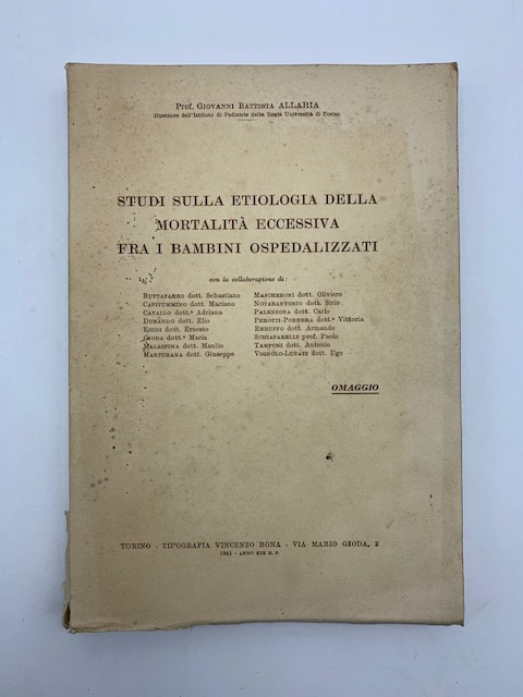Studi sulla etiologia della mortalita' eccessiva fra i bambini ospedalizzati