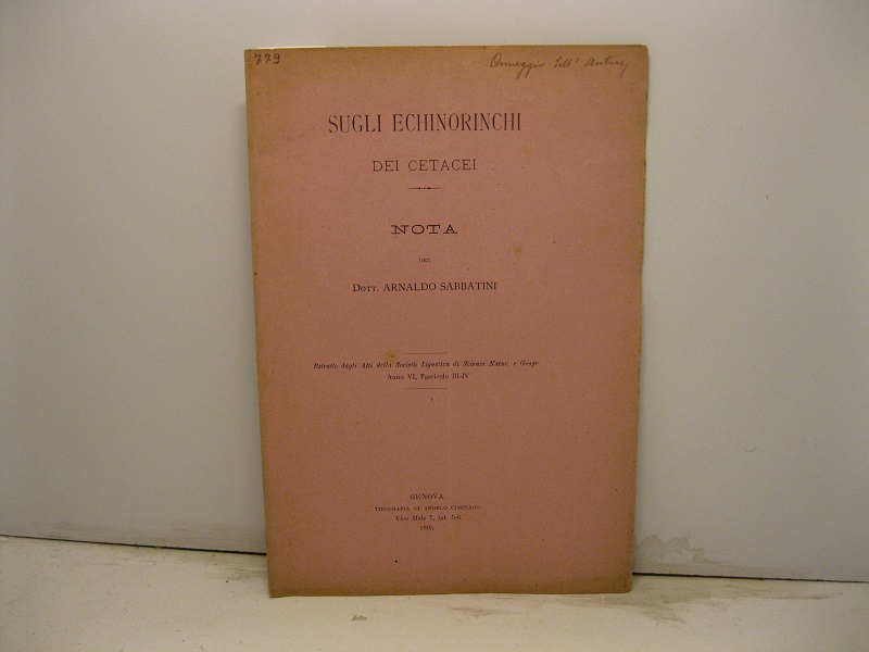 Sugli echinorinchi dei cetacei. Nota. Estratto dagli Atti della Societa' …