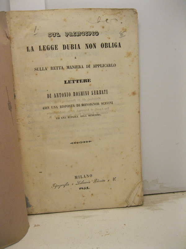 Sul principio La legge dubia non obbliga e sulla retta …