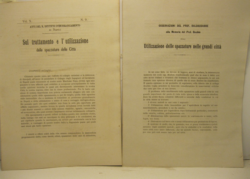 Sul trattamento e l'utilizzazione delle spazzature delle citta' SEGUE Osservazioni …