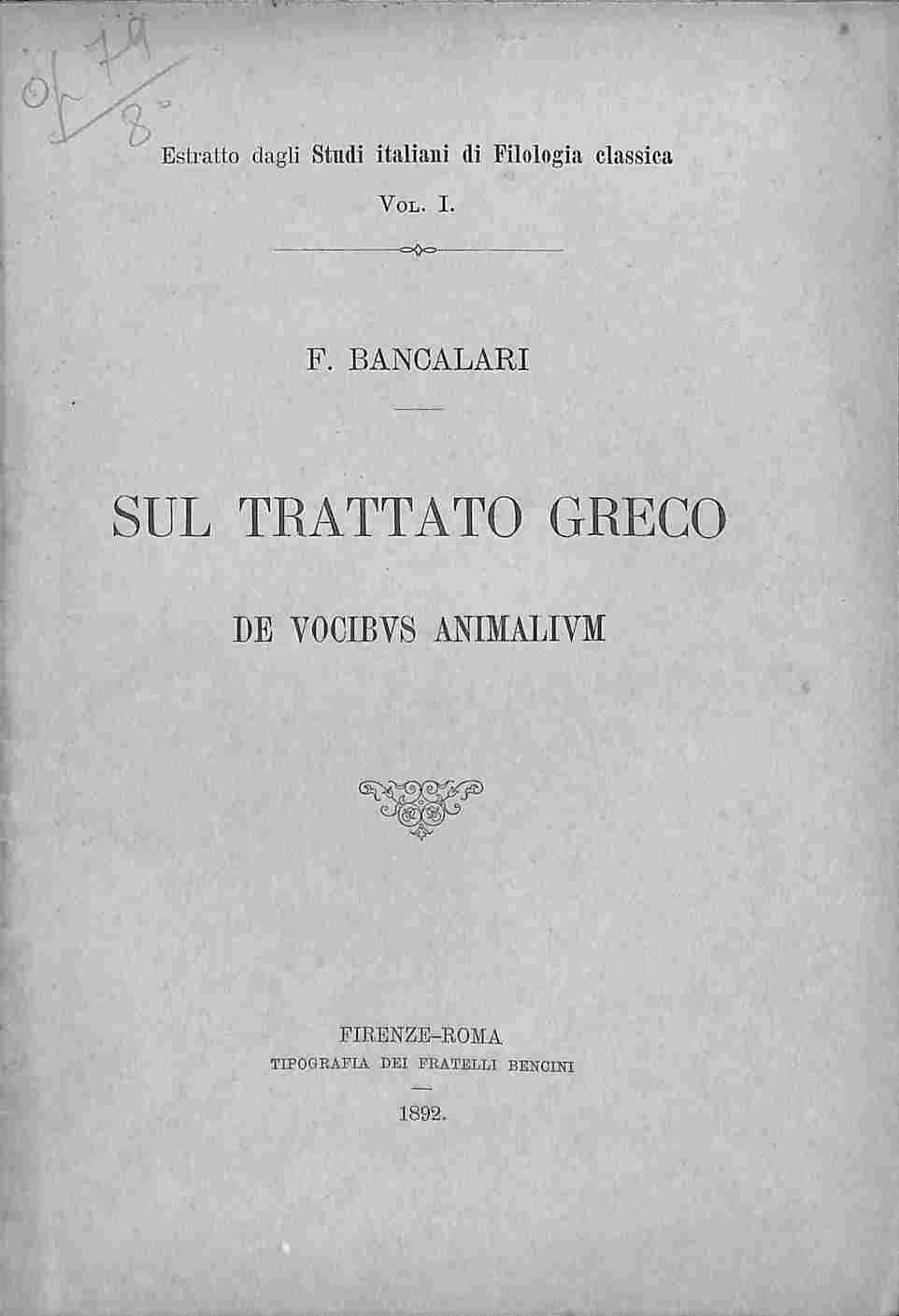 Sul trattato greco De vocibus animalium