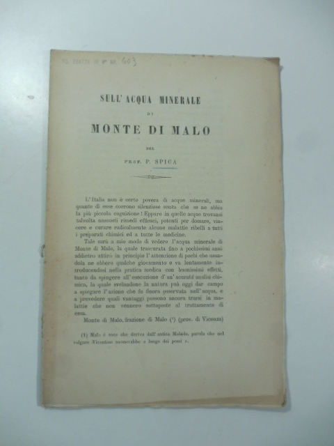 Sull'acqua minerale di Monte di Malo