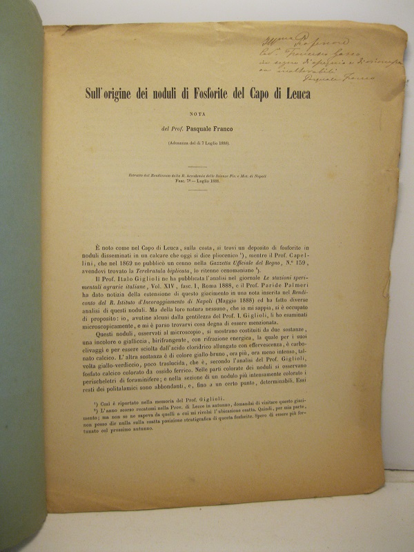 Sull'origine dei noduli di fosforite. Nota