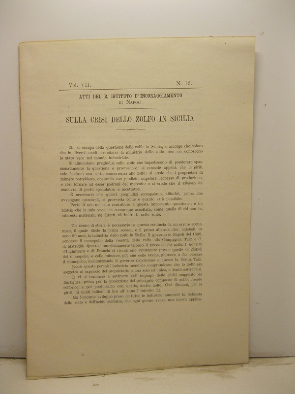 Sulla crisi dello zolfo in Sicilia