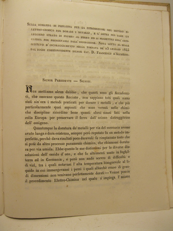 Sulla domanda di privativa per la introduzione del metodo elettrico-chimico …