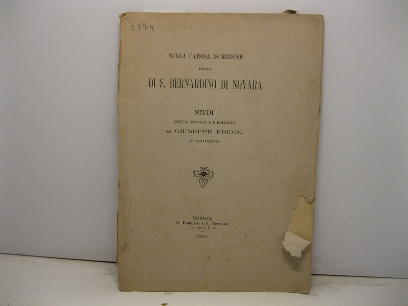 Sulla famosa iscizione detta di S. Bernardino di Novara. Studi …