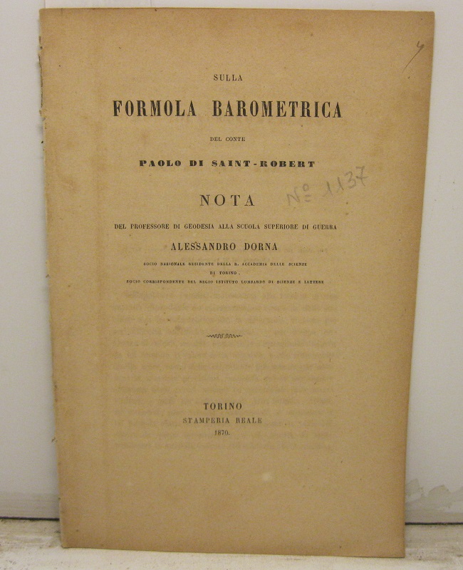 Sulla formola barometrica del conte Paolo Di Saint - Robert. …