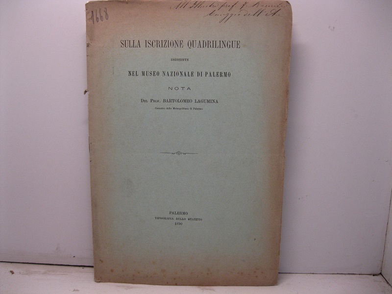 Sulla iscrizione quadrilingue esistente nel museo nazionale di Palermo. Nota …
