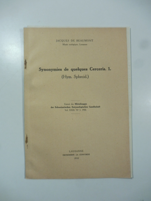 Synonymies de quelques Cerceris 1. 2. 3.