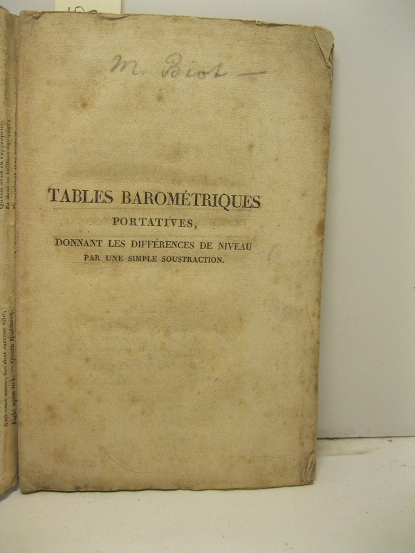 Tables barome'triques portatives donnant les differences de niveau par une …