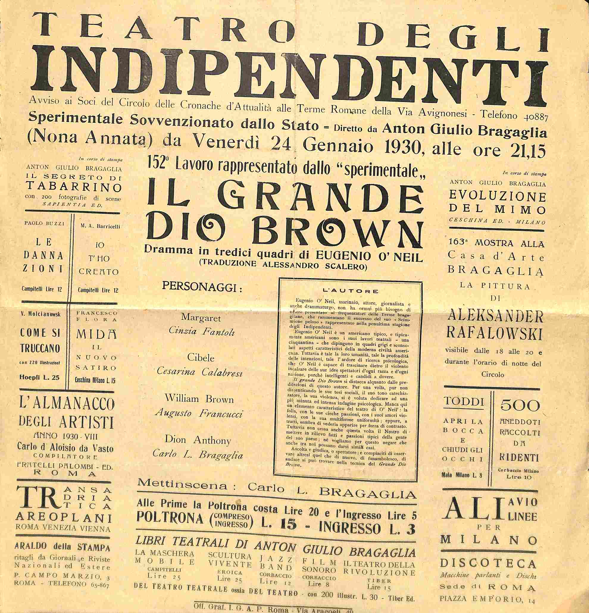 Teatro degli Indipendenti diretto da Anton Giulio Bragaglia. 152o lavoro …