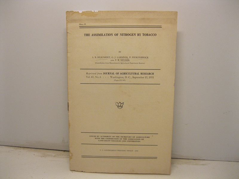 The assimilation of nitrogen by tobacco reprinted from Journal of …