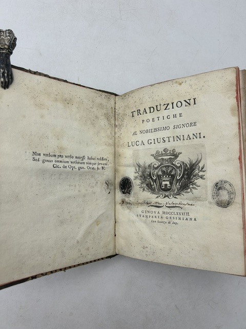 Traduzioni poetiche al nobilissimo signore Luca Giustiniani. (LEG. CON): Il …