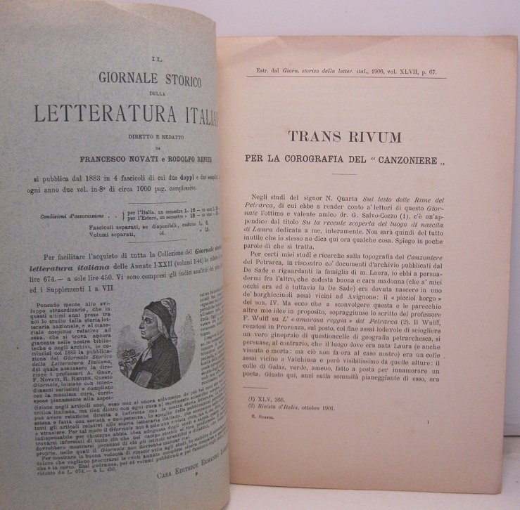 Trans Rivum per la corografia del 'Canzoniere'. Estratto dal Giornale …