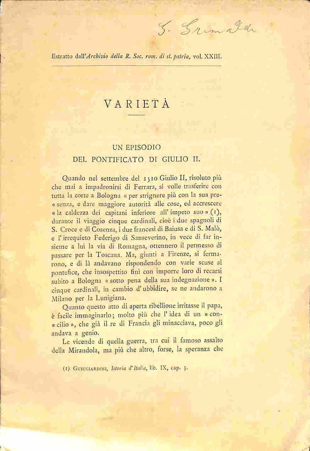 Un episodio del pontificato di Giulio II