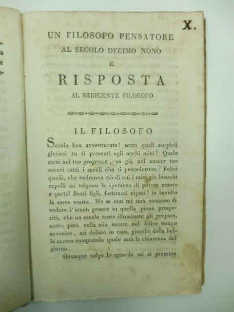 Un filosofo pensatore al secolo decimo nono e risposta al …