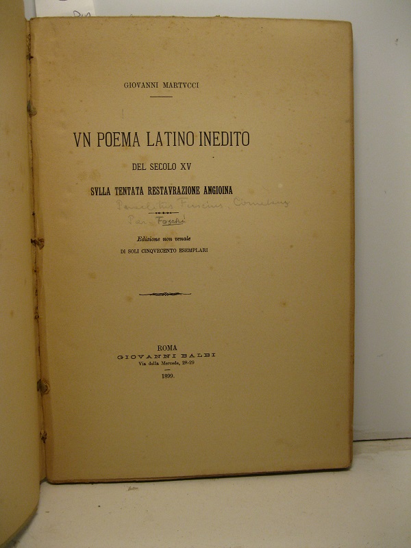 Un poema latino inedito del secolo XV sulla tentata restaurazione …