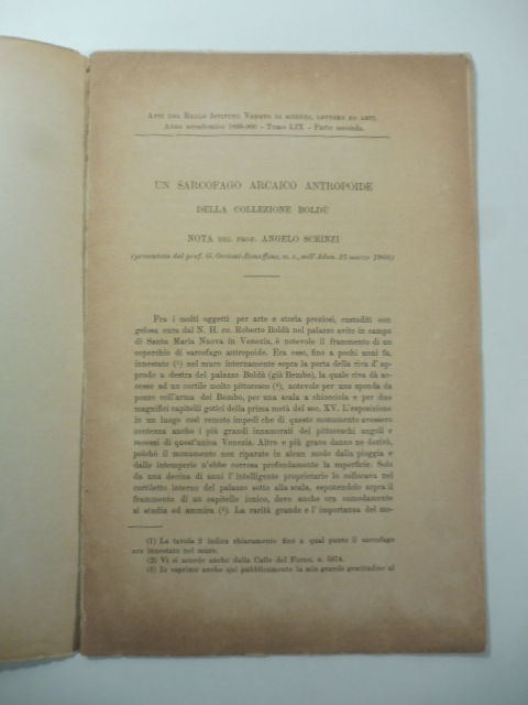 Un sarcofago arcaico antropoide della collezione Boldu'. Nota del prof. …