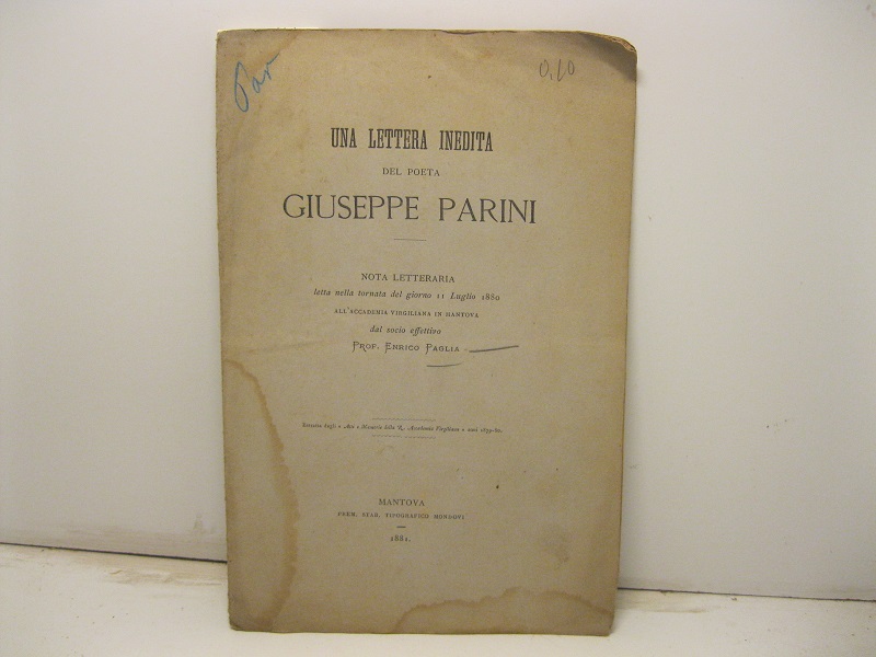 Una lettera inedita del poeta Giuseppe Parini. Nota letteraria letta …