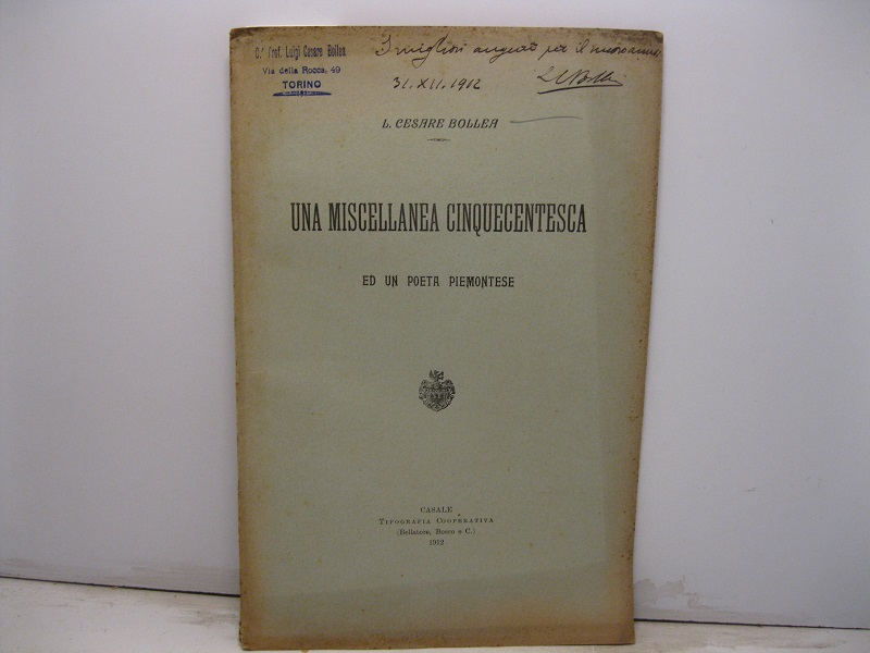 Una miscellanea cinquecentesca ed un poeta piemontese