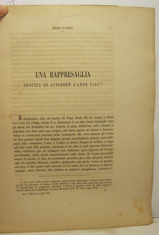 Una rappresaglia seguita in Avignone l'anno 1541