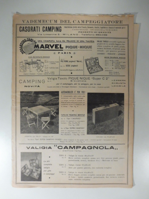 Vademecum del campeggiatore. Casorati camping. Importazione diretta dalla Francia, Germania. …