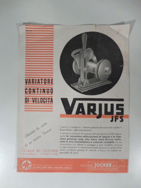 Variatore continuo di velocita' Varjus. Foglio pubblicitario