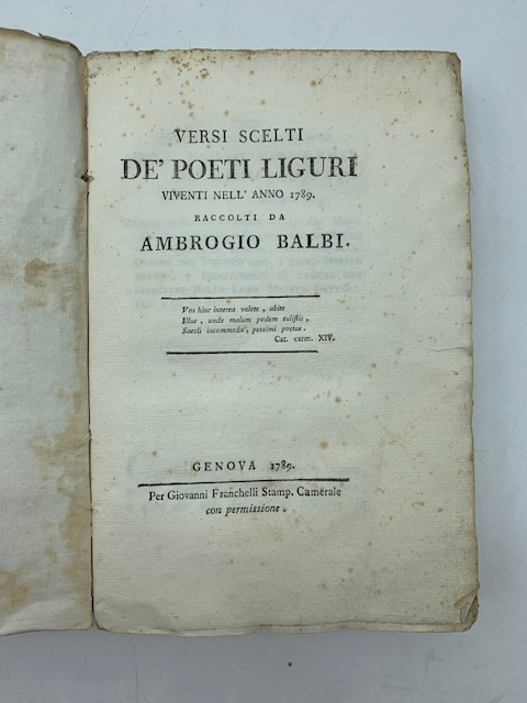 Versi scelti de' poeti liguri viventi nell'anno 1789