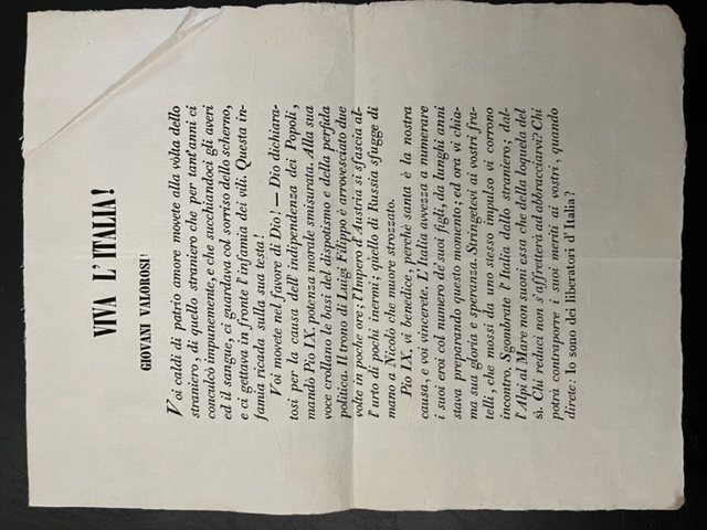 Viva l'Italia. Giovani Valorosi. Voi caldi di patrio amore movete …