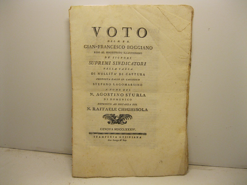 Voto del M. e R. Gian Francesco Boggiano reso al …