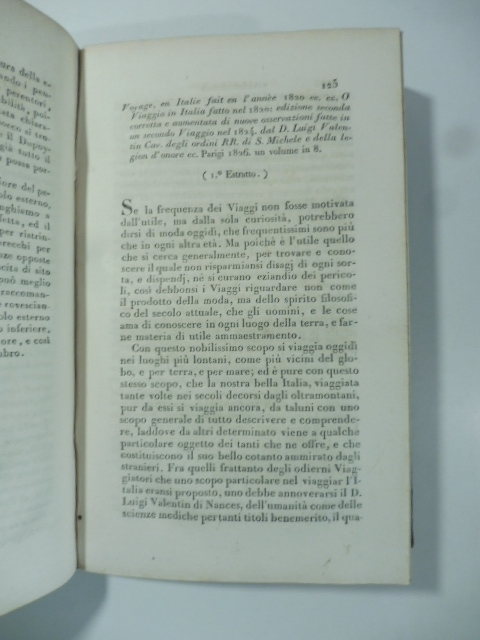 Voyage en Italie fait en l'anne 1820.Luigi Valenti. Parigi 1826. …