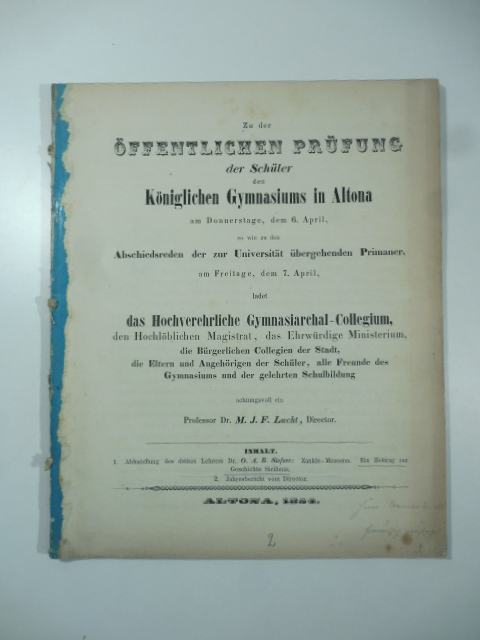 Zu der offentlichen Prufung der Schuler des Koniglichen Gymnasium in …