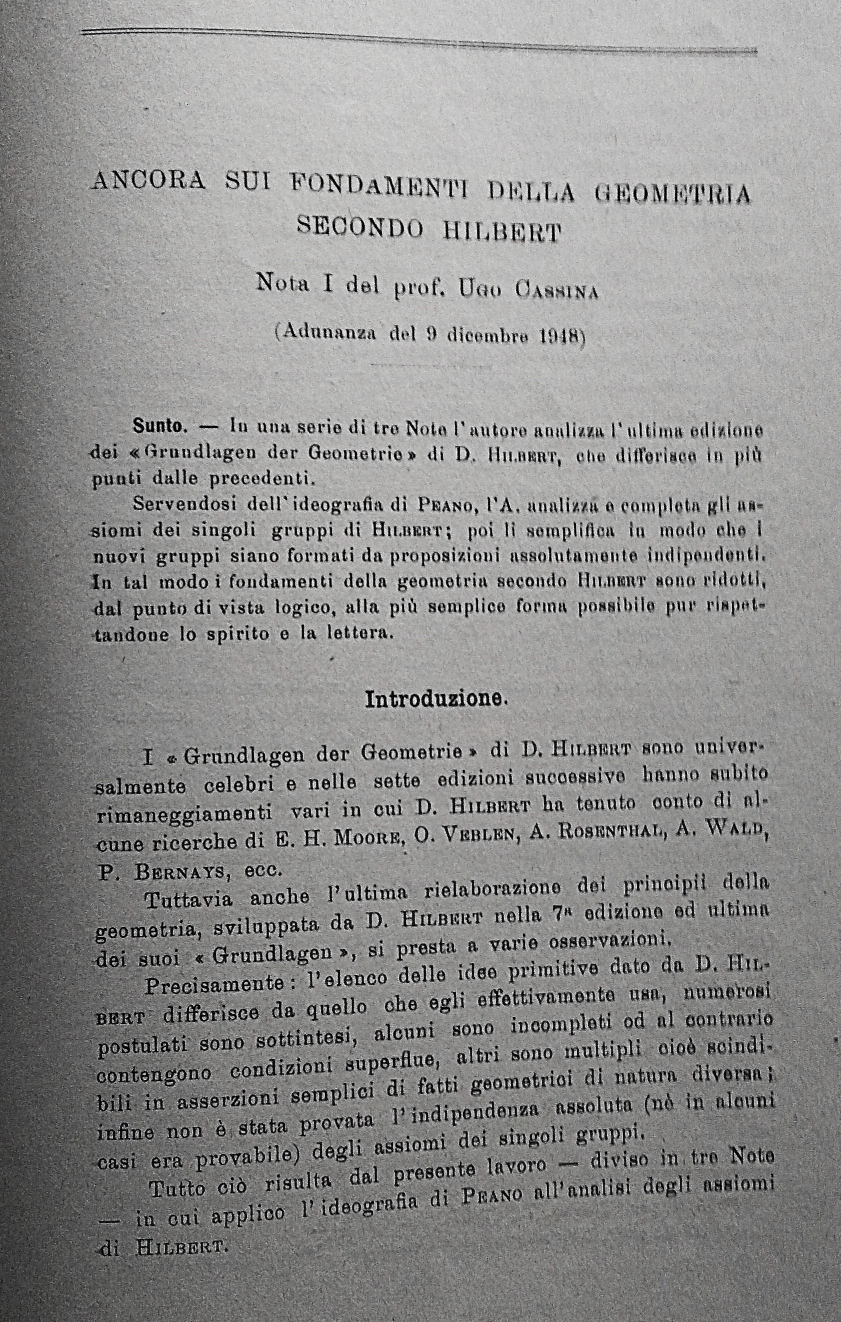 Ancora sui fondamenti della geometria secondo Hilbert. Nota I, II …