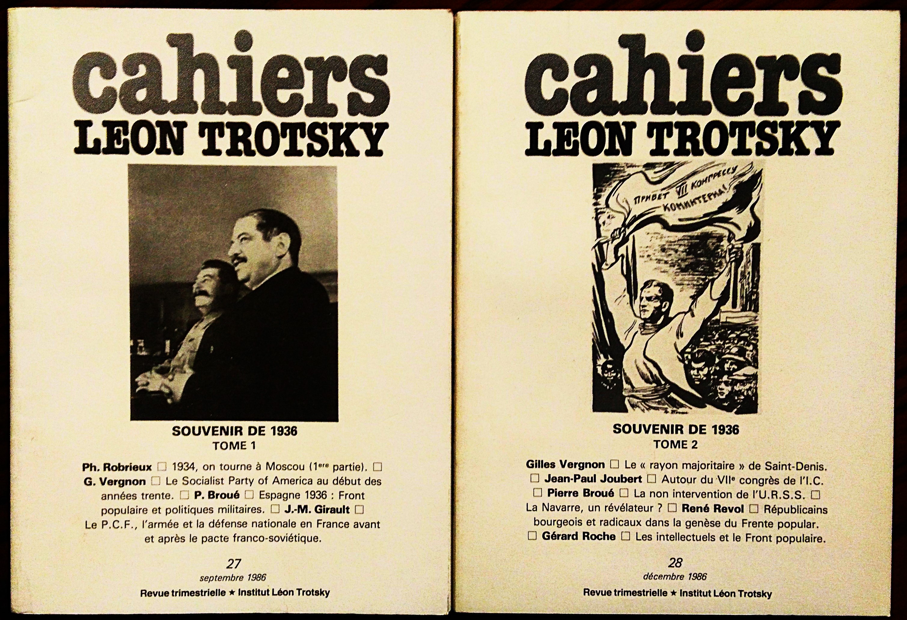 Cahiers Léon Trotsky n. 27-28, septembre -decembre 1986. Souvenir de …