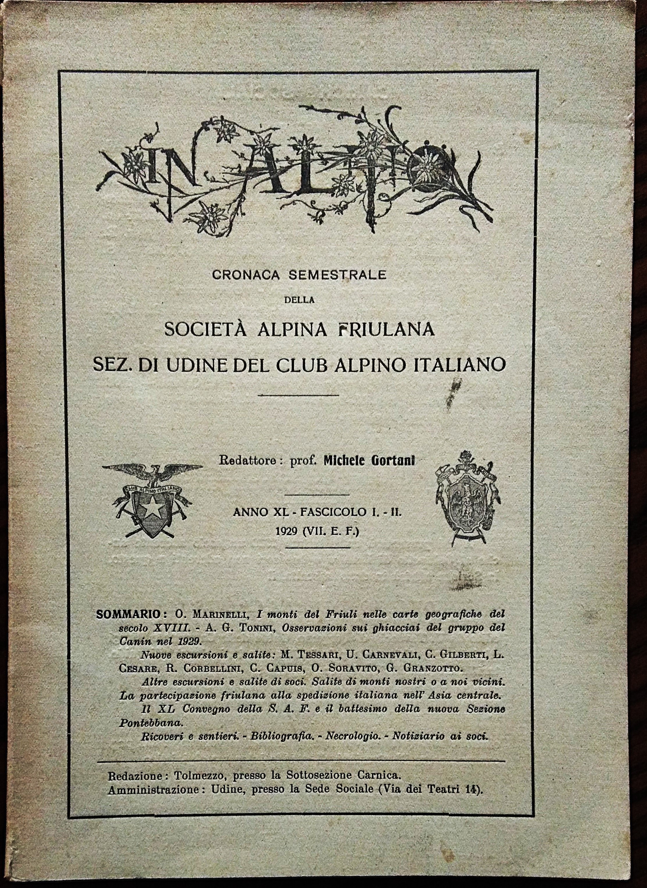 IN ALTO. Cronaca semestrale della Società Alpina Friulana Sez. di …